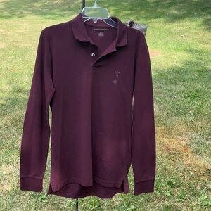 NWOT Men's small American Eagle Polo - Long Sleeve Collar burgundy